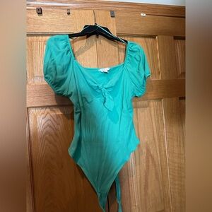 LC Lauren Conrad Green Puff Sleeve Bodysuit